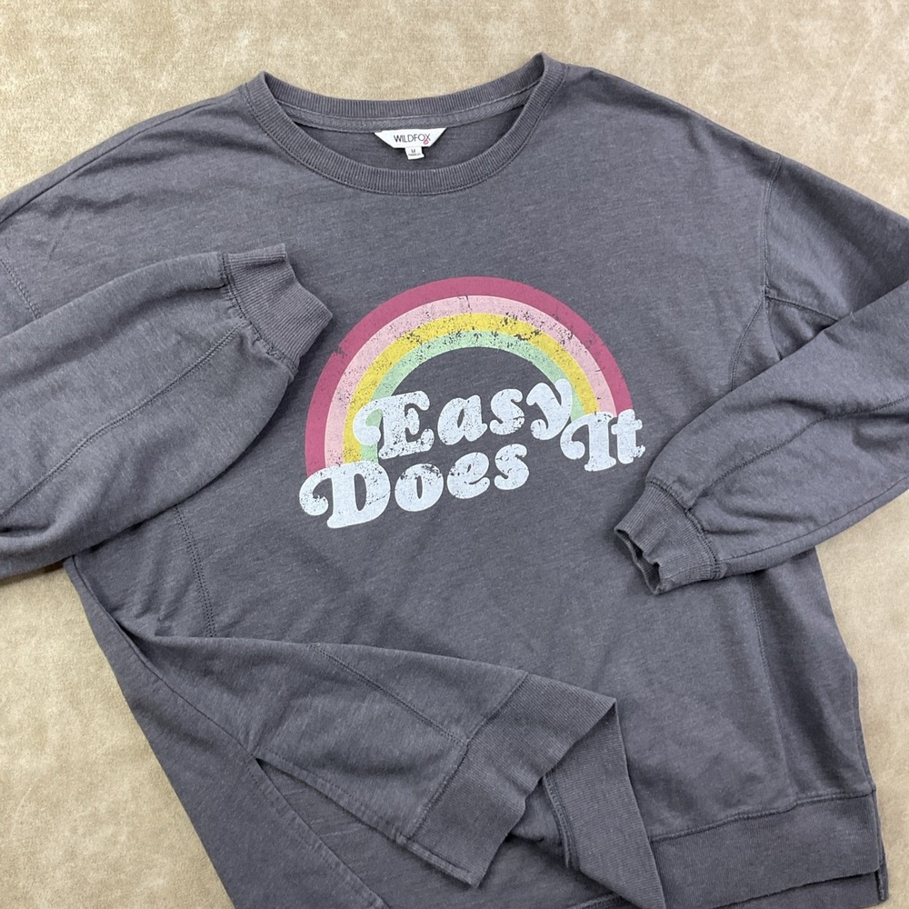 Wildfox Sweatshirt Women Sz M Pullover Rainbow Statement Easy Does It Loose Fit - Picture 8 of 8